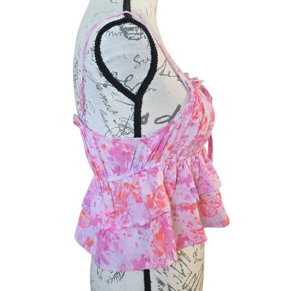 Wild Fable Women's Size Small Pink Butterfly Print Tiered Cropped Tank Top - Picture 6 of 6